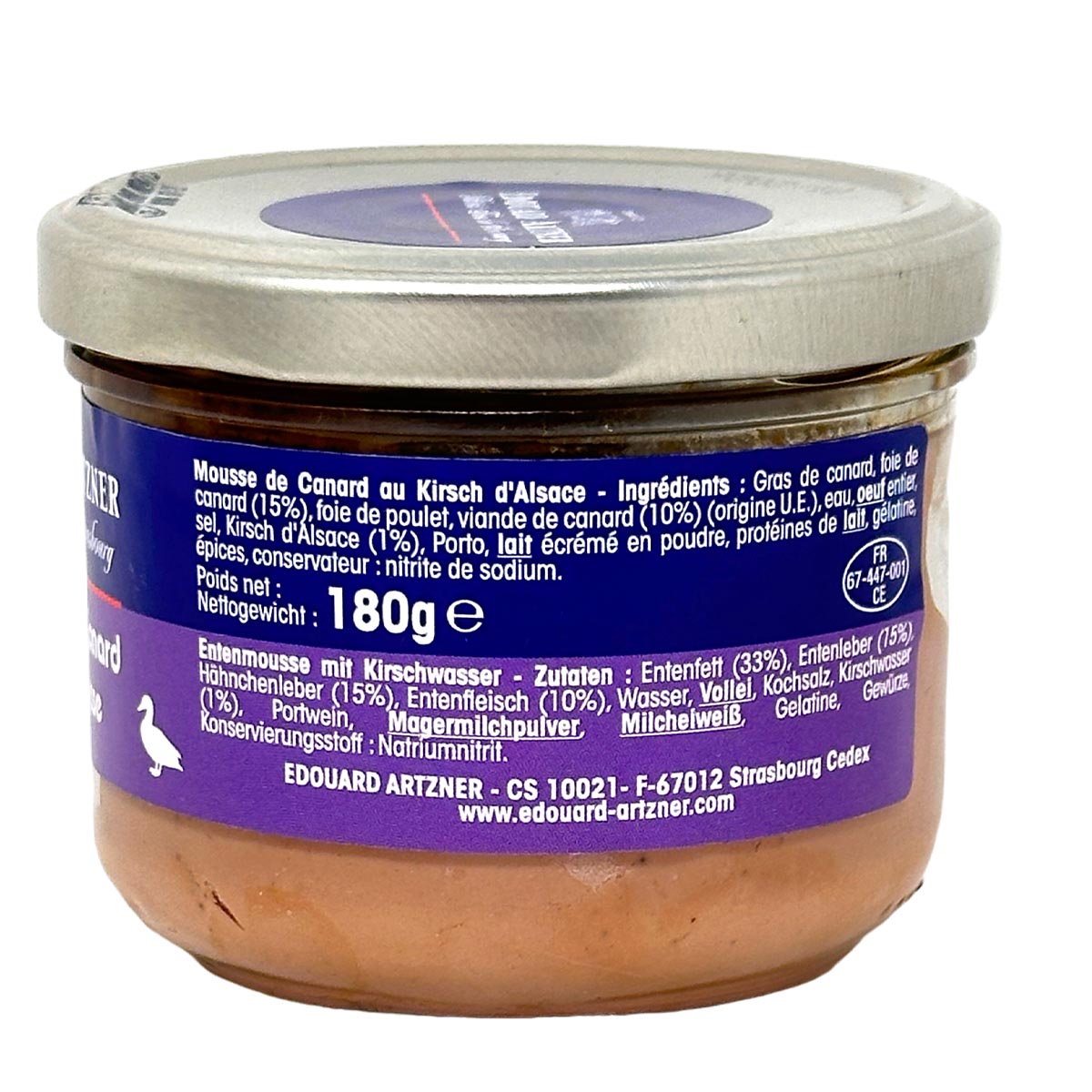 Edouard Artzner Entenmousse Terrine mit Kirschwasser - Delikatesse aus dem Elsass