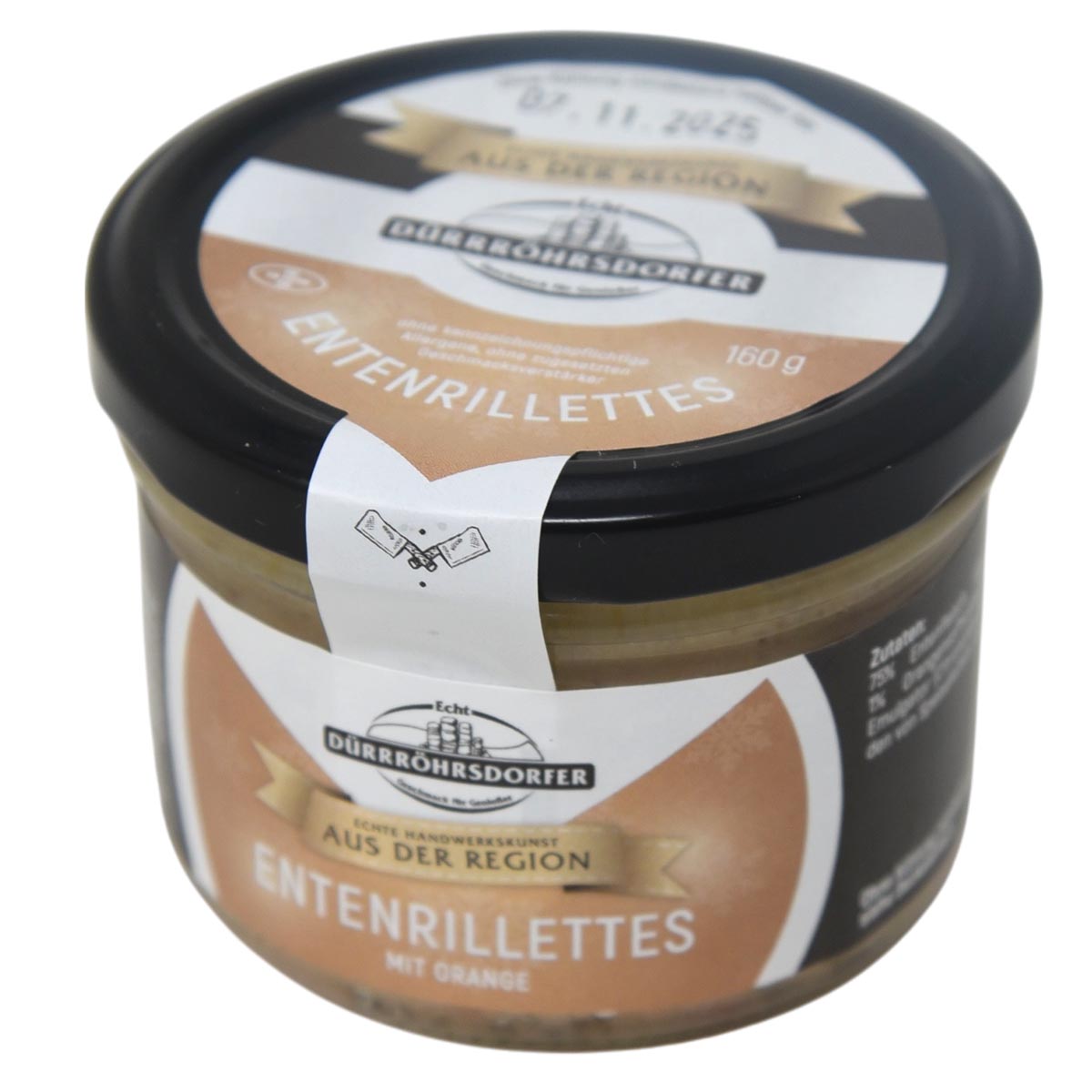 Dürrröhrsdorfer Entenrillette mit Orange 160g – Feinkost-Delikatesse im Glas