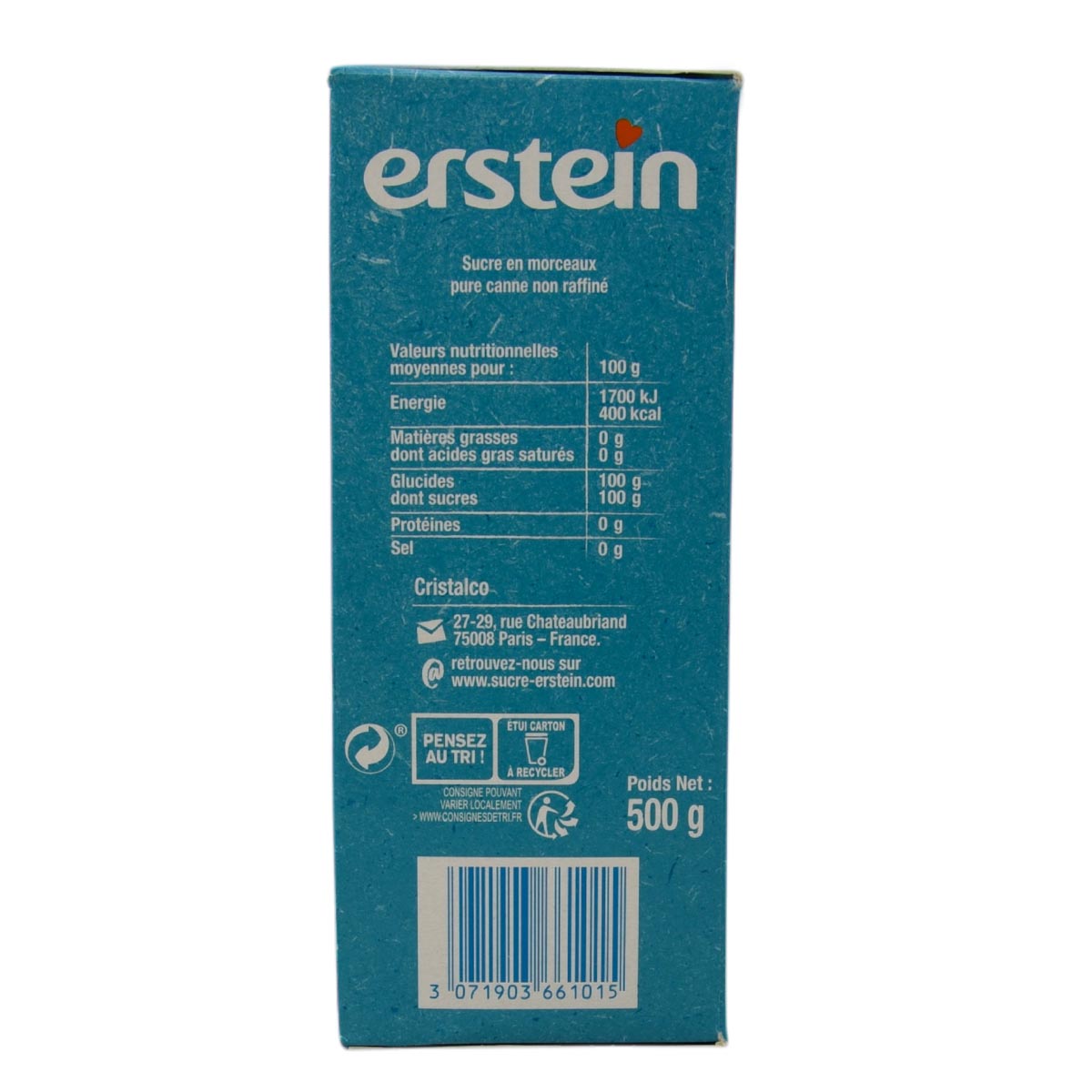 Erstein Morceaux Bruts - Natürlicher Rohrzucker, unraffiniert in Würfeln 500g