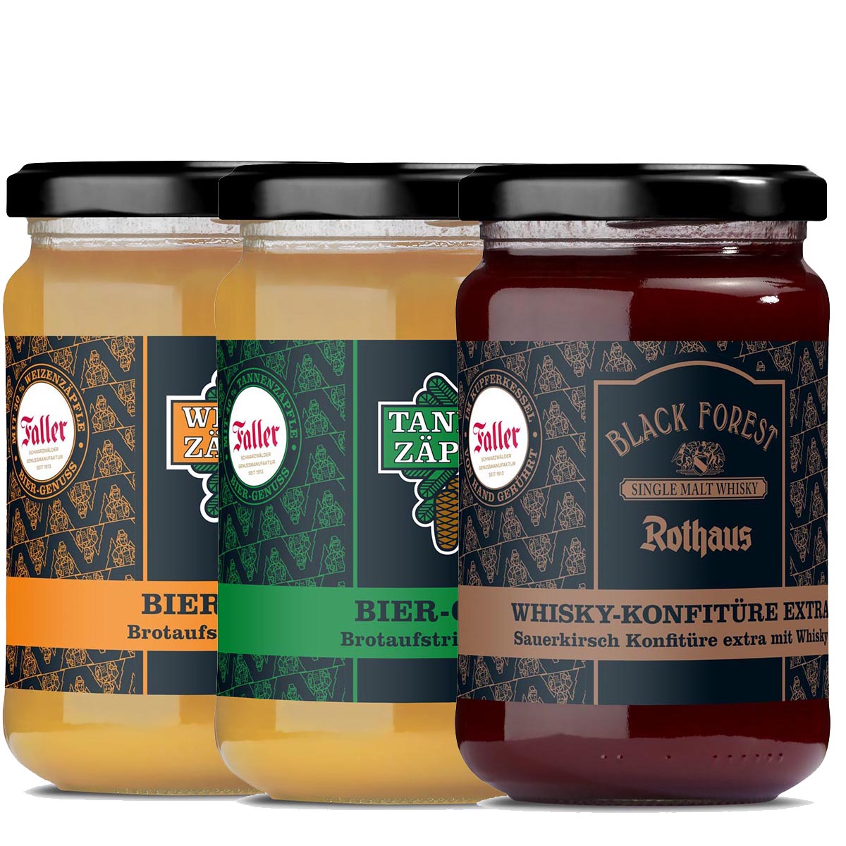 FeineHeimat Männer Konfitüren Set 3 Konfitüren Kirsch-Whisky, Bier&Hefeweizen á 330g