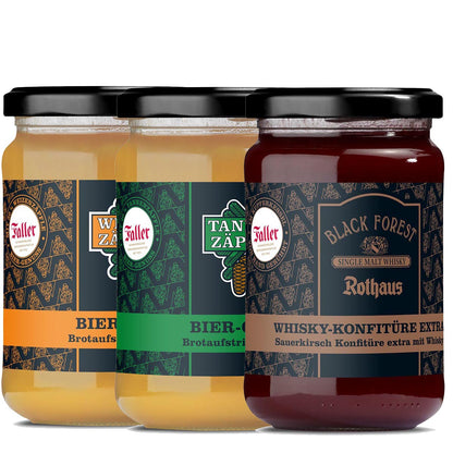 FeineHeimat Männer Konfitüren Set 3 Konfitüren Kirsch-Whisky, Bier&Hefeweizen á 330g