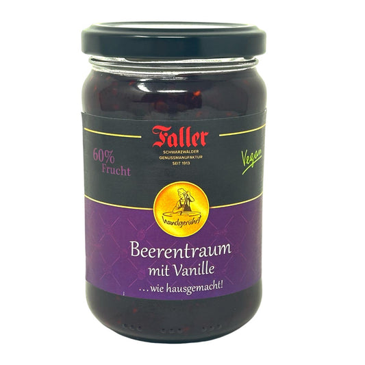 Faller Beerentraum Konfitüre mit Vanille – Hausgemachter Fruchtgenuss mit 60% Frucht, 330g