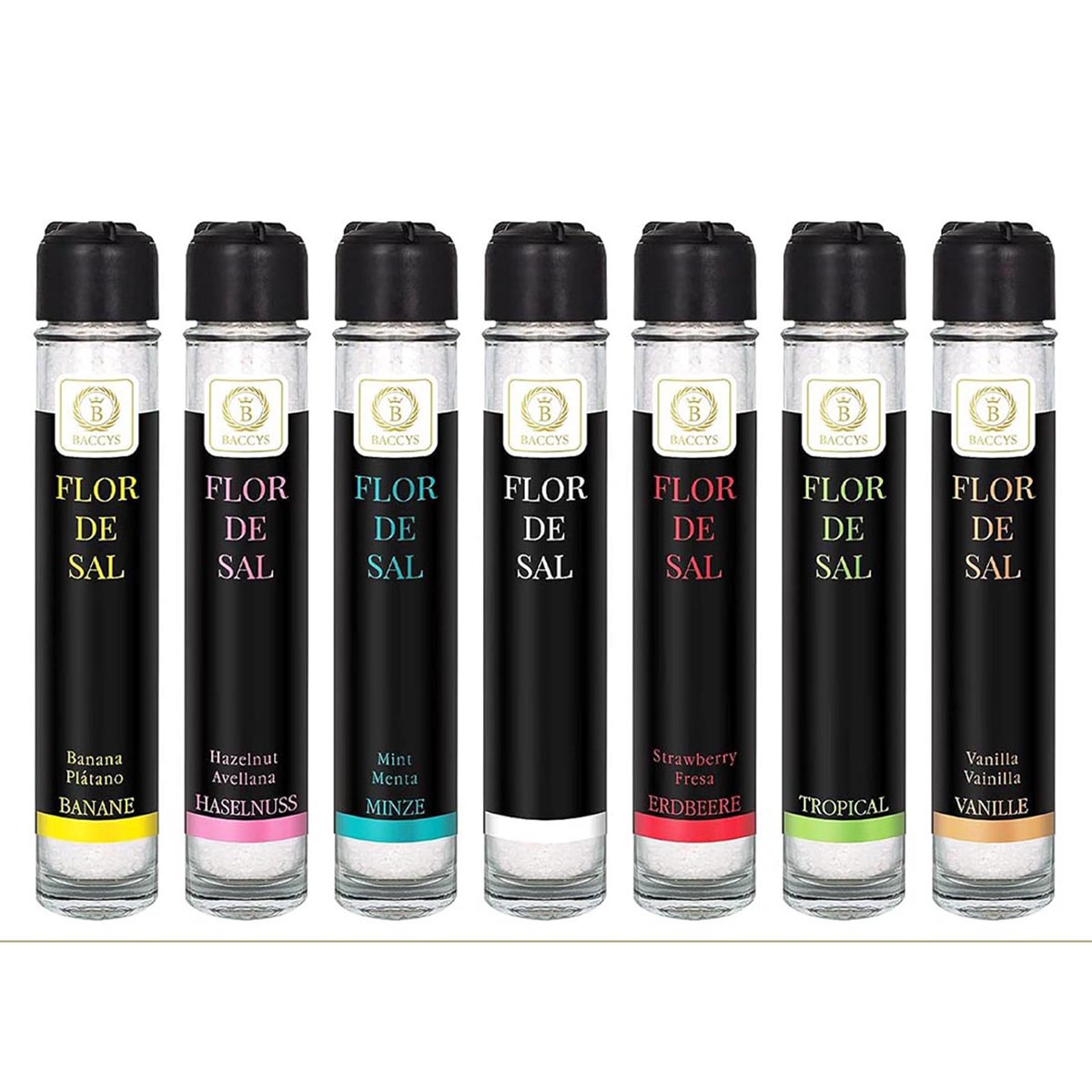BACCYS Flor de Sal Meersalz Flocken in verschiedenen Geschmacksrichtungen Praktische Mühle