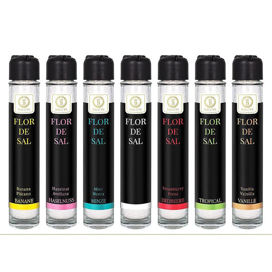 BACCYS Flor de Sal Meersalz Flocken in verschiedenen Geschmacksrichtungen Praktische Mühle