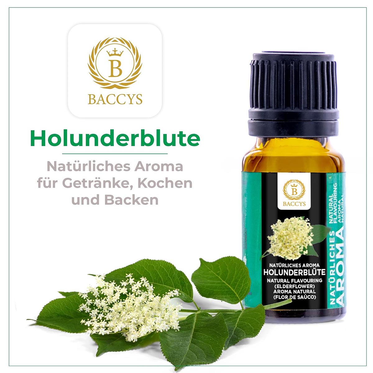 BACCYS Natürliches Aroma: Intensive Geschmacksvielfalt für Getränke und Backen, 10ml, vegan, zuckerfrei