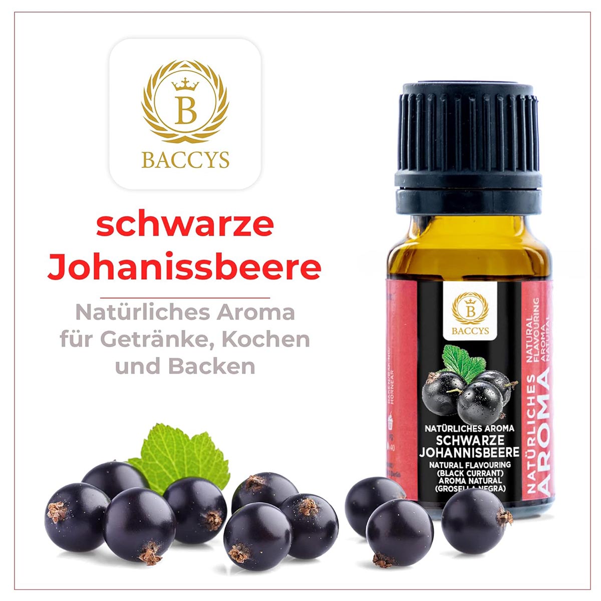 BACCYS Natürliches Aroma: Intensive Geschmacksvielfalt für Getränke und Backen, 10ml, vegan, zuckerfrei
