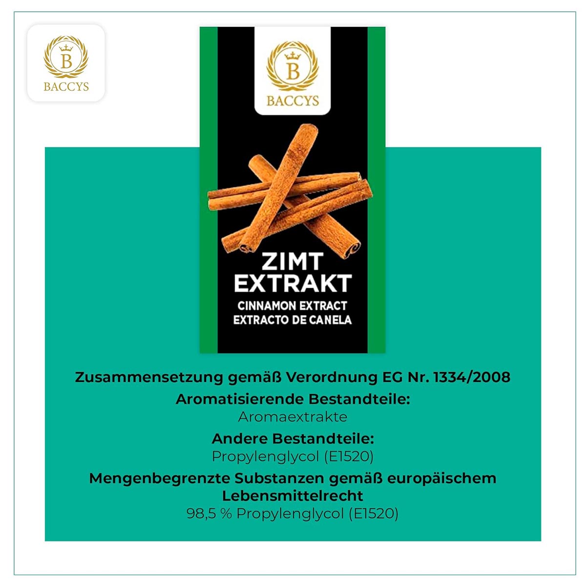 BACCYS Natürliches Aroma: Intensive Geschmacksvielfalt für Getränke und Backen, 10ml, vegan, zuckerfrei