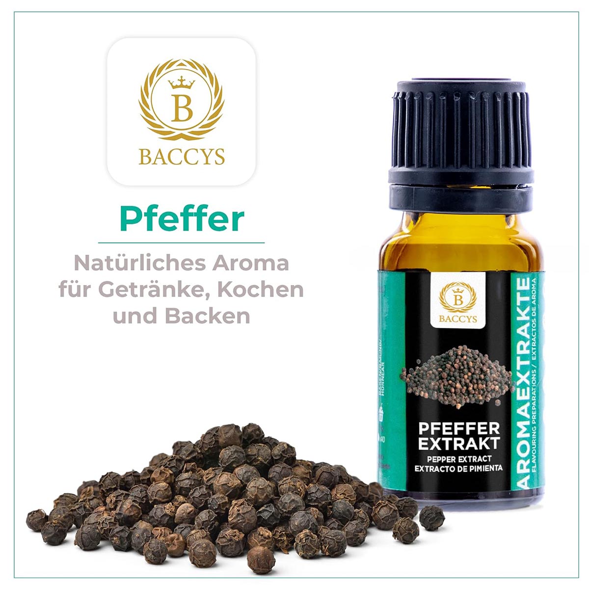 BACCYS Natürliches Aroma: Intensive Geschmacksvielfalt für Getränke und Backen, 10ml, vegan, zuckerfrei