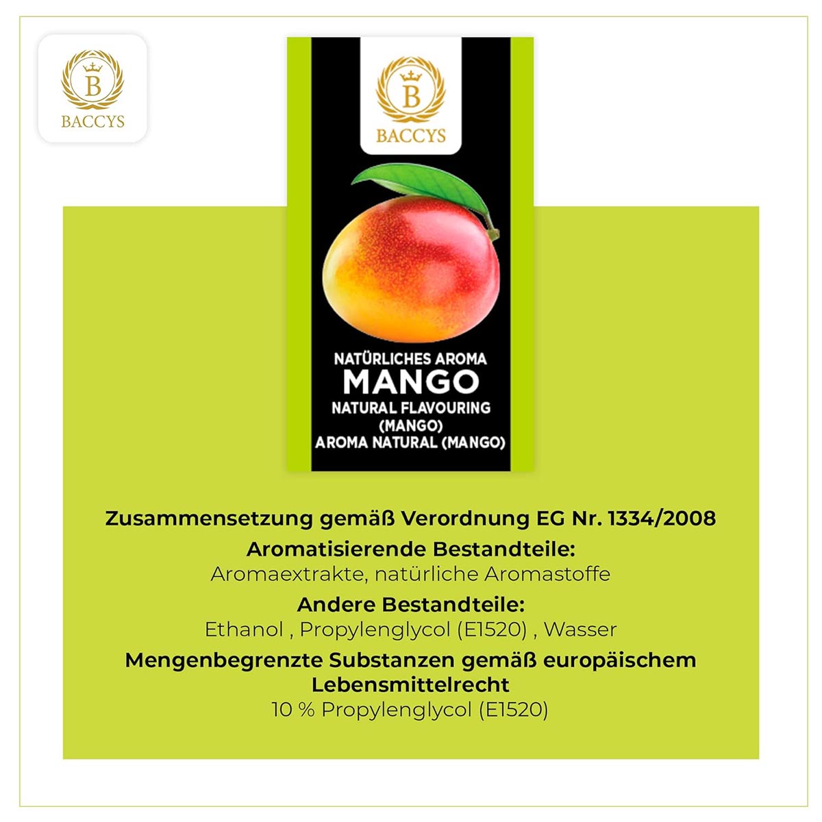 BACCYS Natürliches Aroma: Intensive Geschmacksvielfalt für Getränke und Backen, 10ml, vegan, zuckerfrei