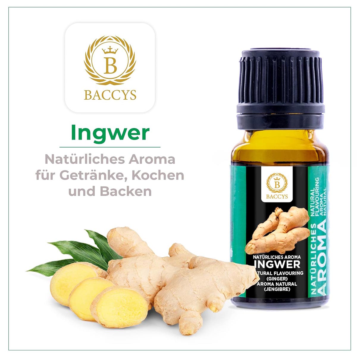 BACCYS Natürliches Aroma: Intensive Geschmacksvielfalt für Getränke und Backen, 10ml, vegan, zuckerfrei
