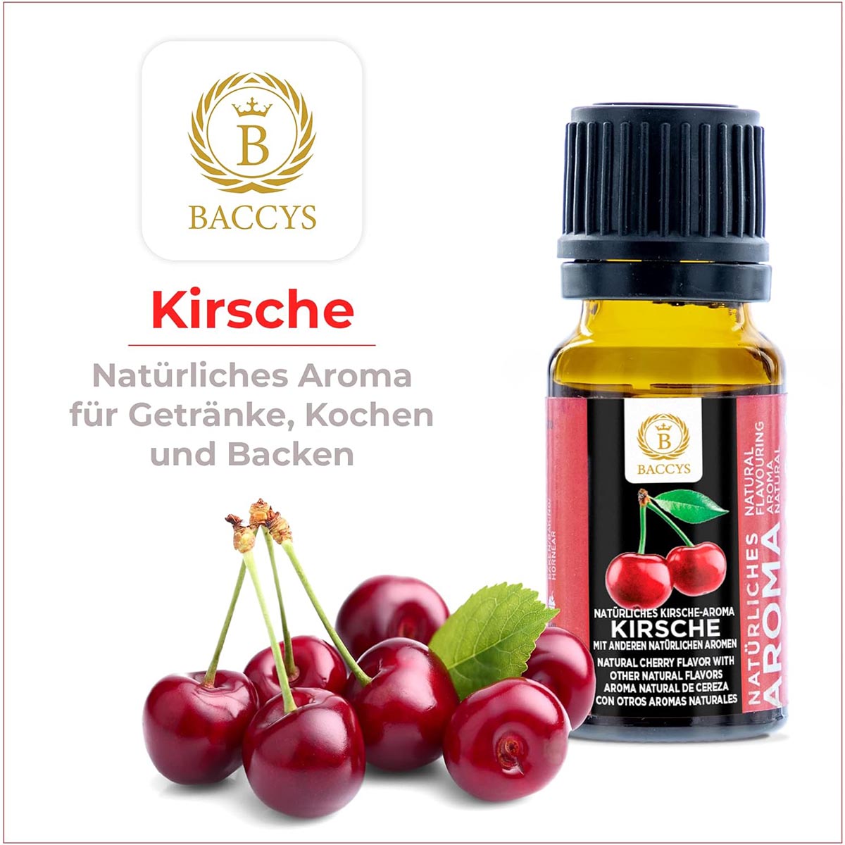 BACCYS Natürliches Aroma: Intensive Geschmacksvielfalt für Getränke und Backen, 10ml, vegan, zuckerfrei