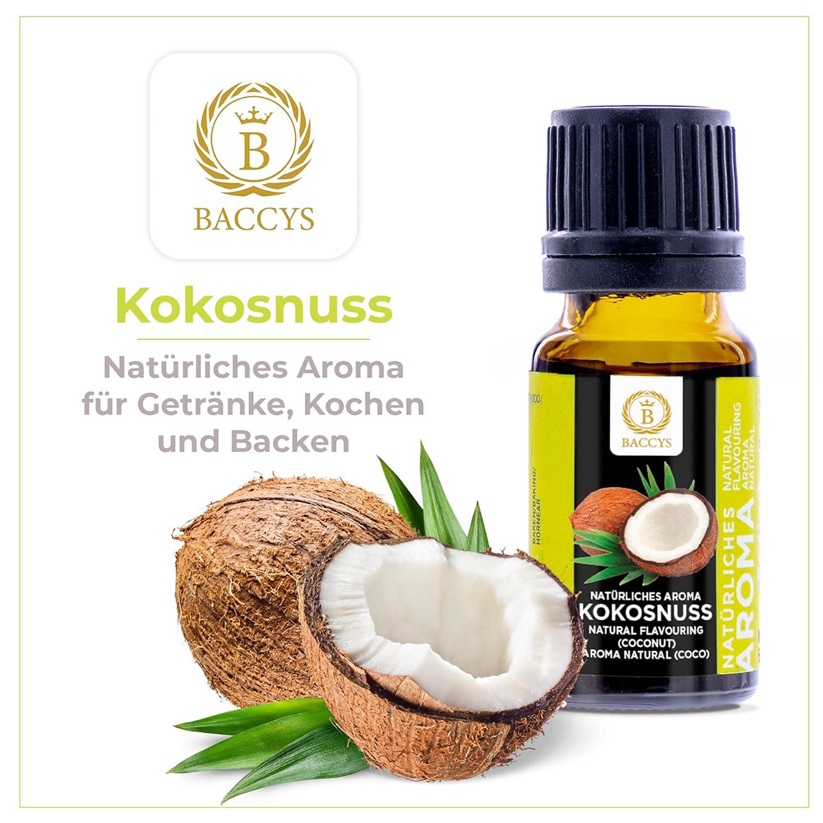 BACCYS Natürliches Aroma: Intensive Geschmacksvielfalt für Getränke und Backen, 10ml, vegan, zuckerfrei
