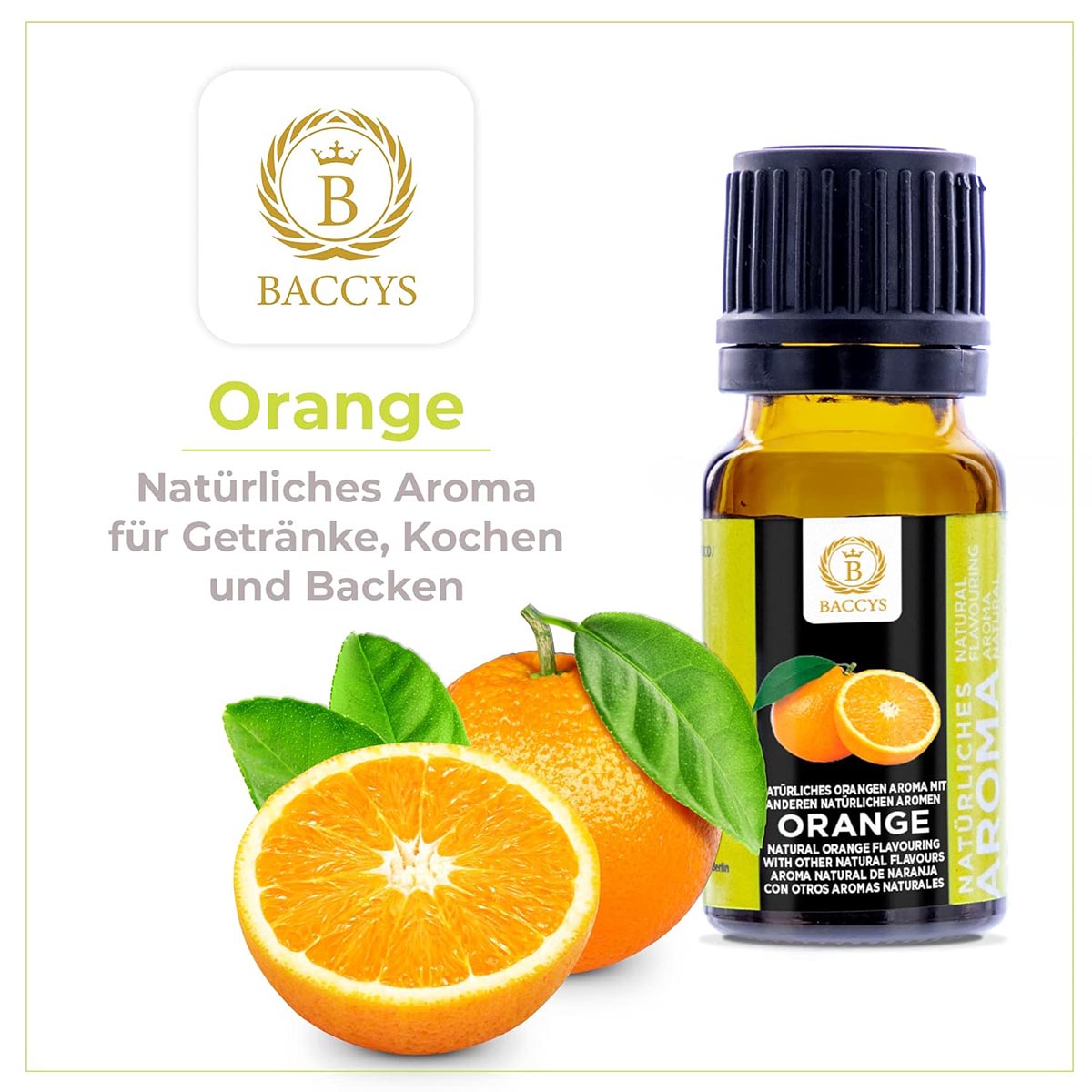 BACCYS Natürliches Aroma: Intensive Geschmacksvielfalt für Getränke und Backen, 10ml, vegan, zuckerfrei
