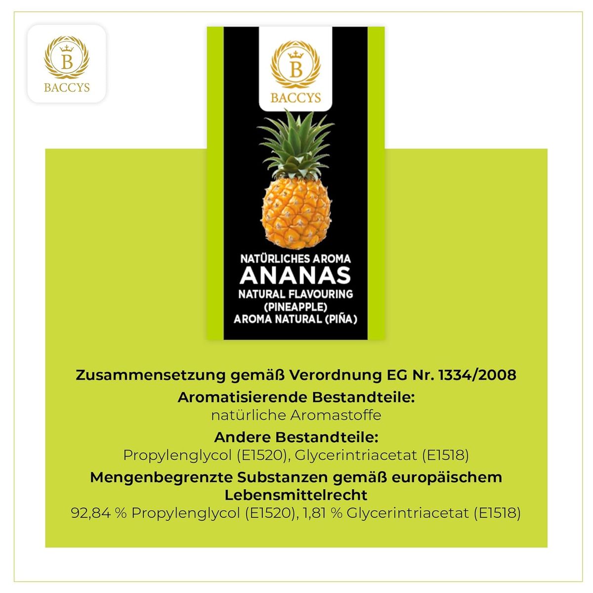 BACCYS Natürliches Aroma: Intensive Geschmacksvielfalt für Getränke und Backen, 10ml, vegan, zuckerfrei