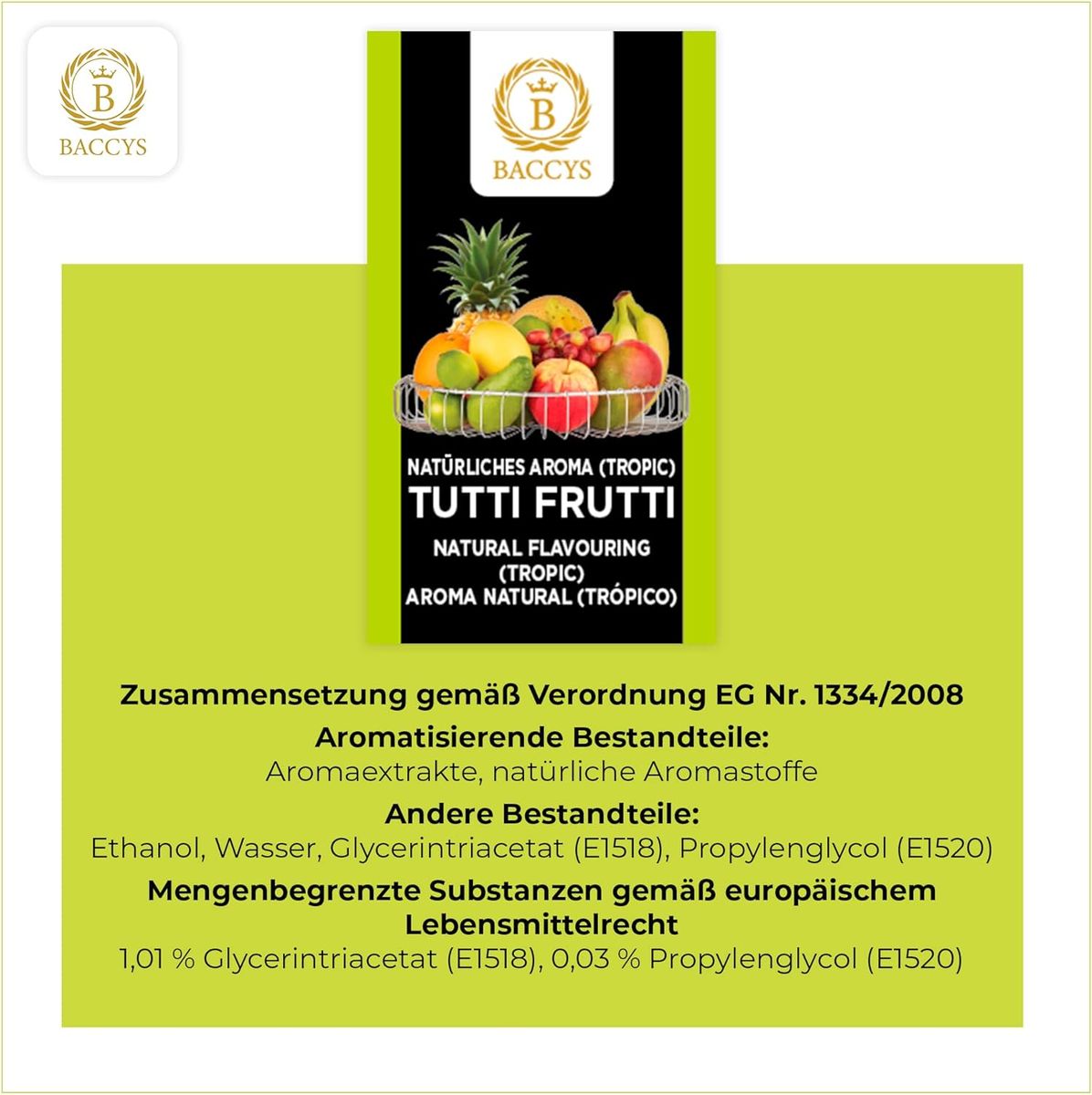 BACCYS Natürliches Aroma: Intensive Geschmacksvielfalt für Getränke und Backen, 10ml, vegan, zuckerfrei