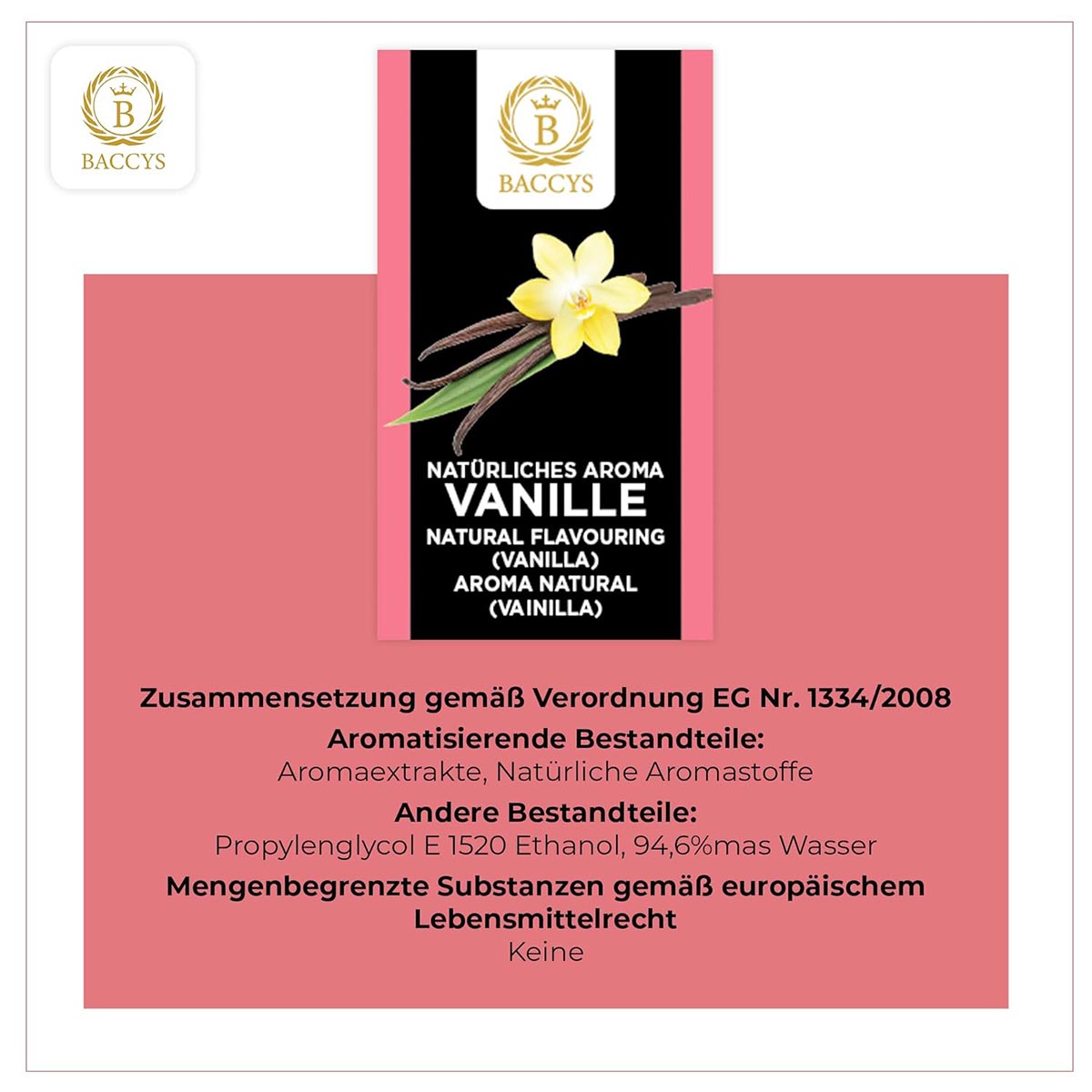 BACCYS Natürliches Aroma: Intensive Geschmacksvielfalt für Getränke und Backen, 10ml, vegan, zuckerfrei