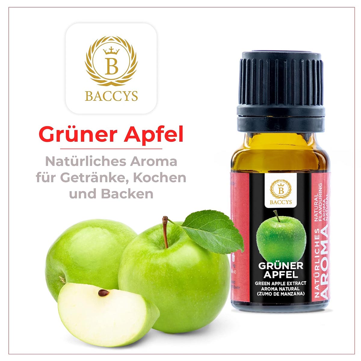 BACCYS Natürliches Aroma: Intensive Geschmacksvielfalt für Getränke und Backen, 10ml, vegan, zuckerfrei