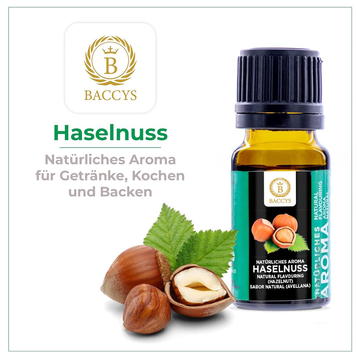 BACCYS Natürliches Aroma: Intensive Geschmacksvielfalt für Getränke und Backen, 10ml, vegan, zuckerfrei