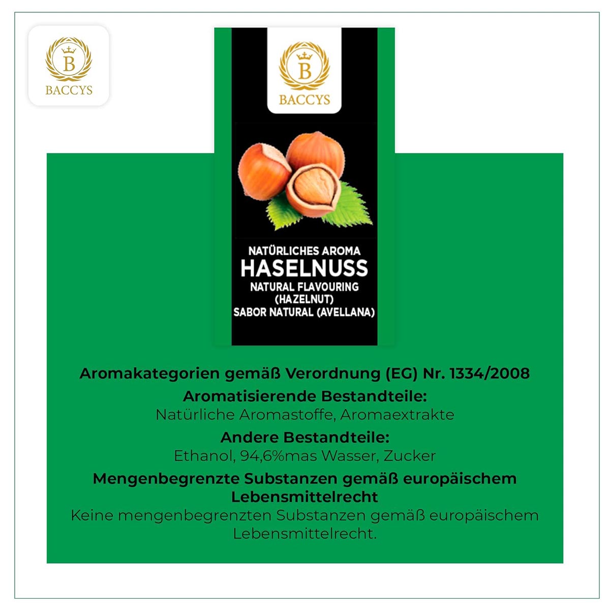 BACCYS Natürliches Aroma: Intensive Geschmacksvielfalt für Getränke und Backen, 10ml, vegan, zuckerfrei