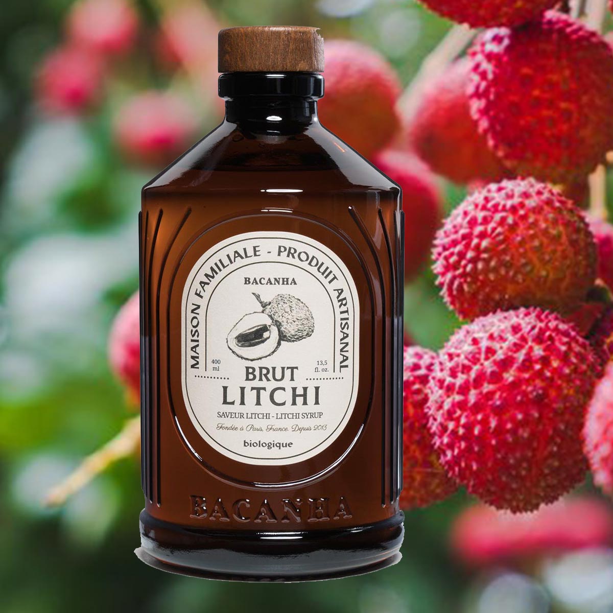 Bacanha Sirop Brut de Litchi Bio 400 ml - Bio Litschi Sirup mit Bio Rohrzucker