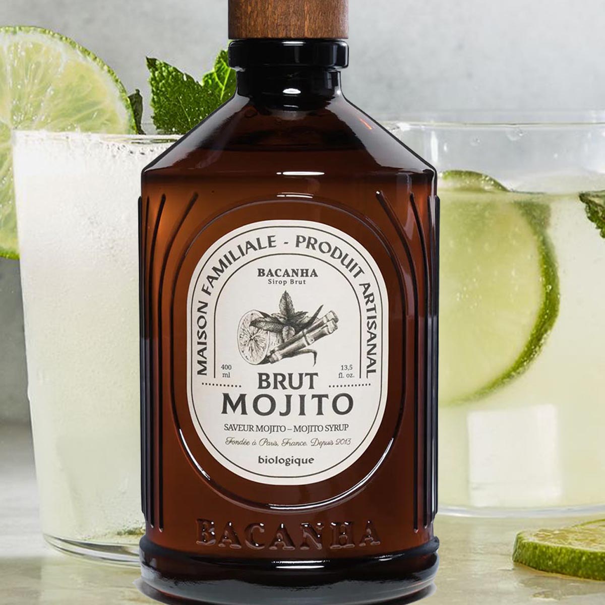 Bacanha Sirop Brut de Mojito Bio 400 ml - Bio Mojito Sirup mit Bio Rohrzucker
