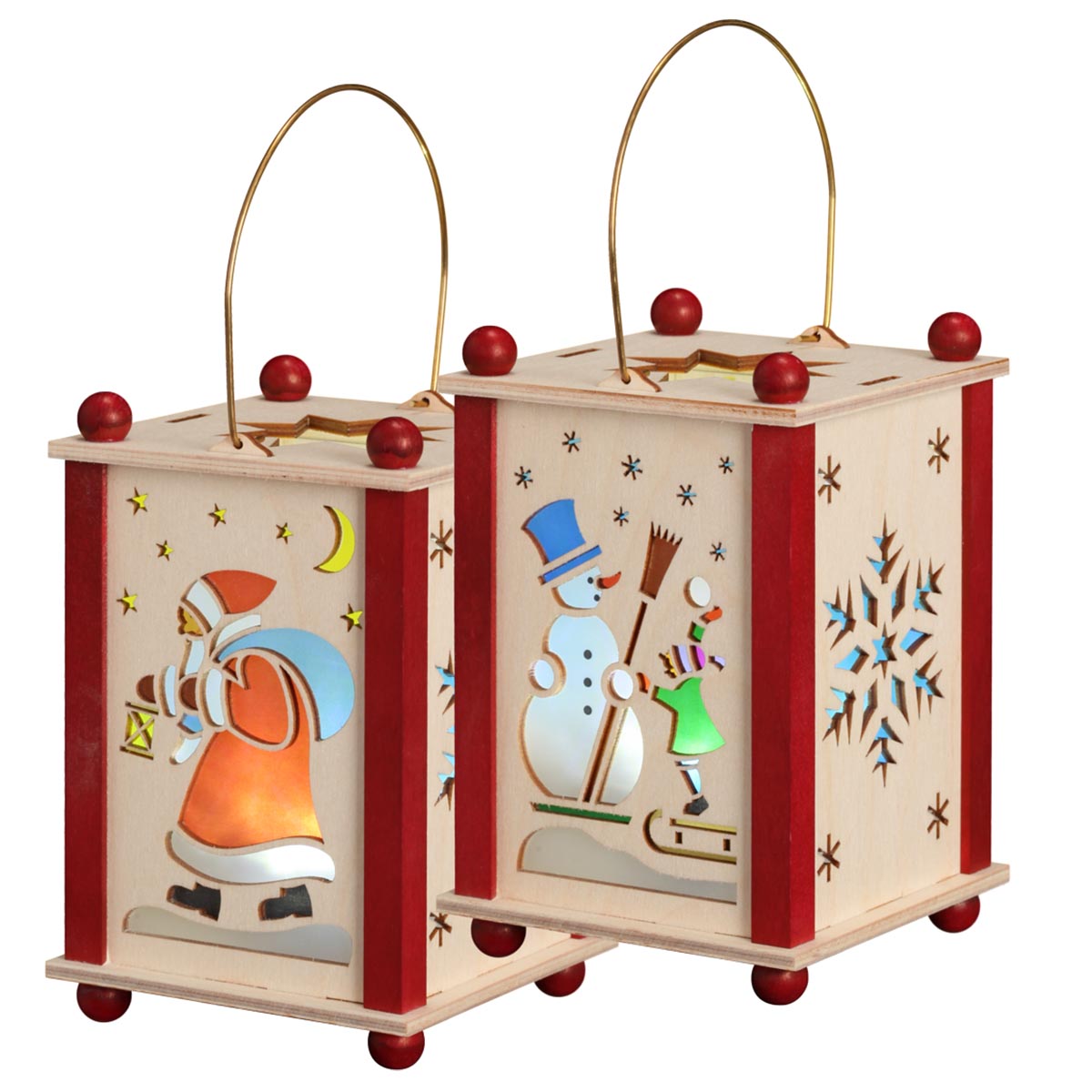 Erzgebirgische LED-Laterne: Weihnachtsmann & Schneemann - Weihnachtsdekoration