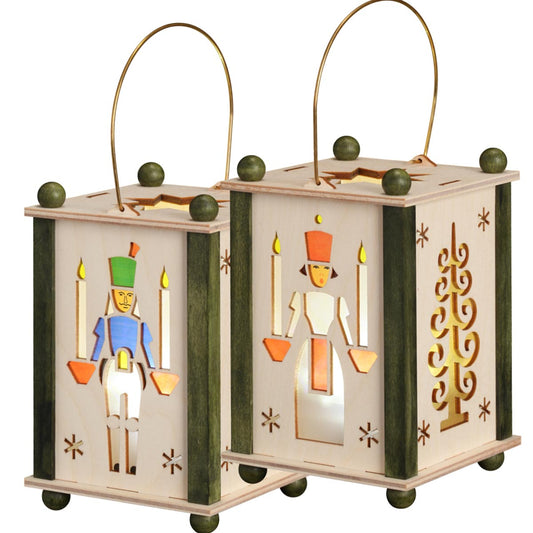 Erzgebirgische Laterne mit LED-Licht "Engel & Bergmann"  Weihnachtsdekoration