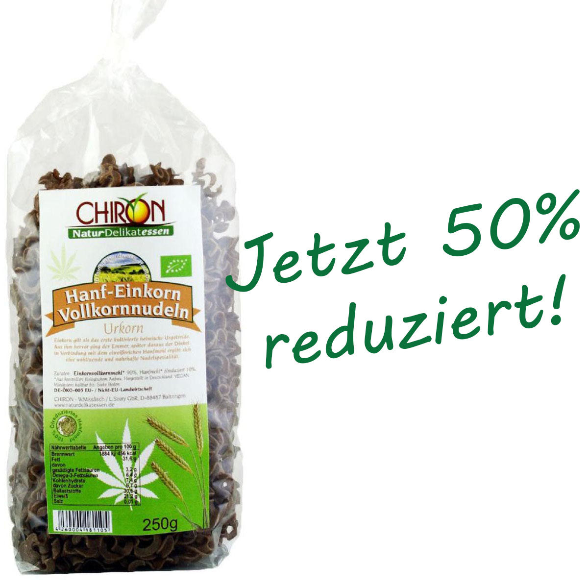 *MHD 23.02.2024* CHIRON Naturdelikatessen Bio Hanf-Einkorn Vollkornnudeln kbA 250 g Beutel