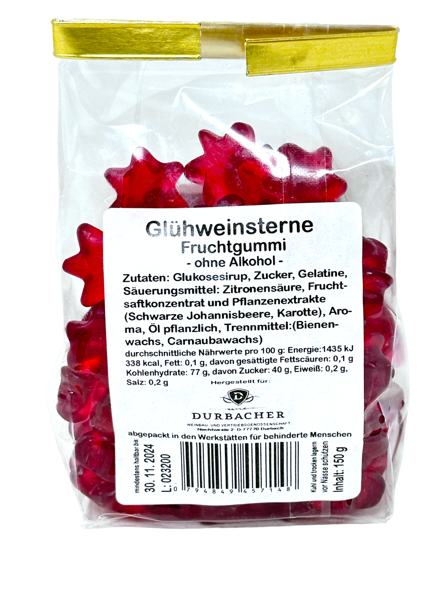 Durbacher Feine Kost - Fruchtgummi Glühweinsterne (ohne Alkohol) 150 Gramm
