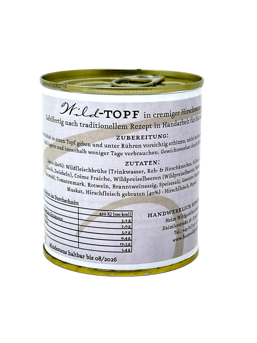 Durbacher Feine Kost: Wild-Topf in cremiger Hirschsauce 300g
