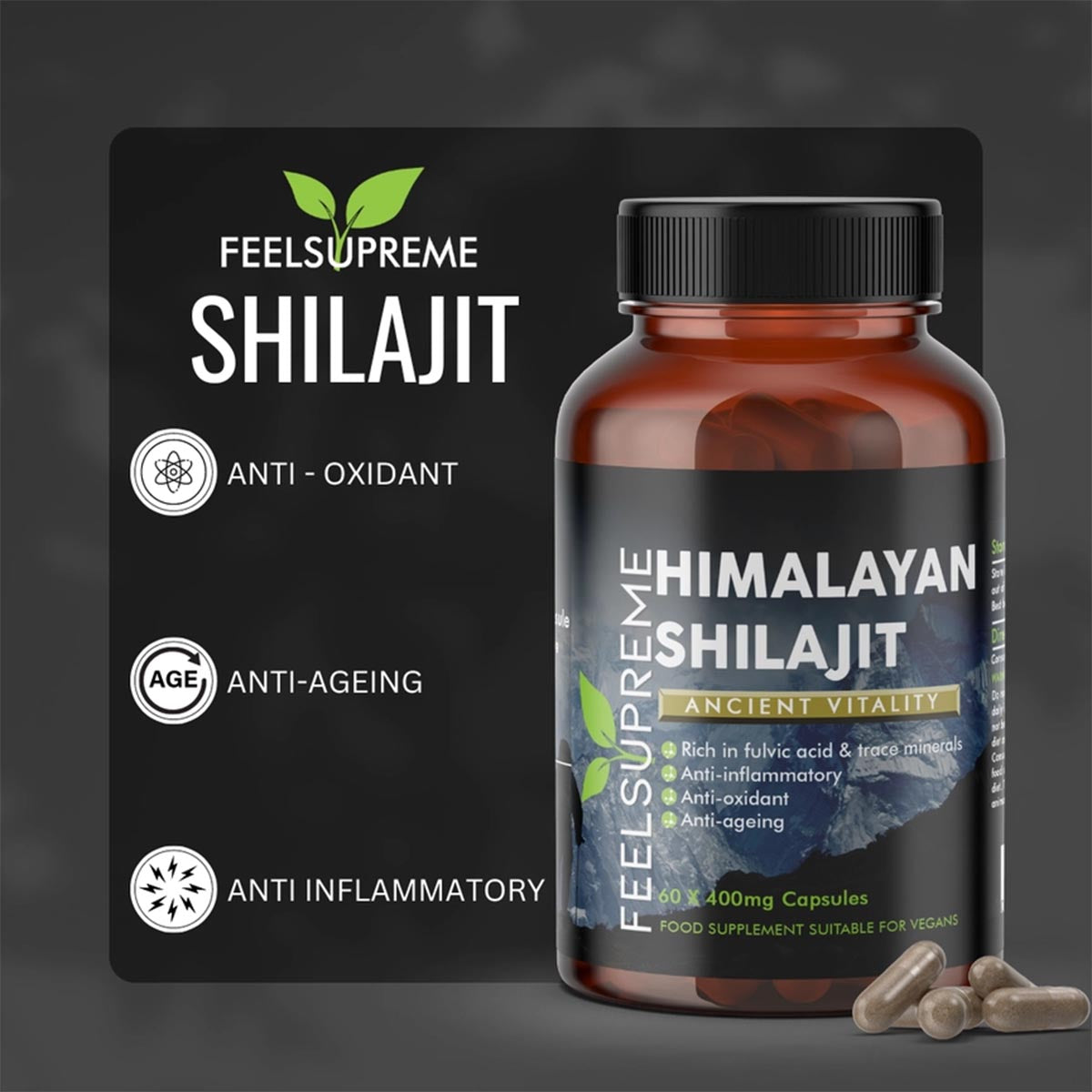 Feel Supreme Himalaya-Shilajit: 80+ Mineralien in 60 Kapseln