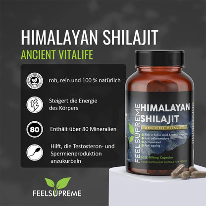 Feel Supreme Himalaya-Shilajit: 80+ Mineralien in 60 Kapseln