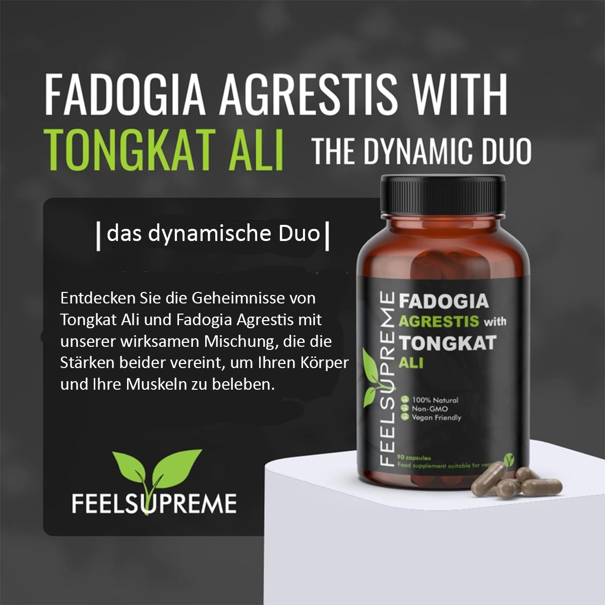 Feel Supreme Tongkat Ali mit Fadogia Agrestis | Natürlicher Testosteronschub 90 Stck.