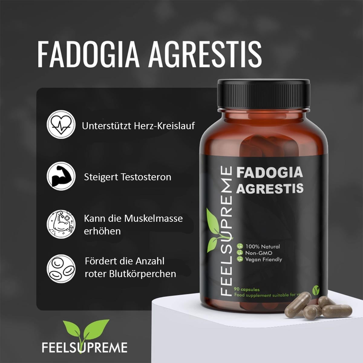 Feel Supreme Fadogia Agrestis: Natürlicher Testosteron-Booster, 90 Kapseln