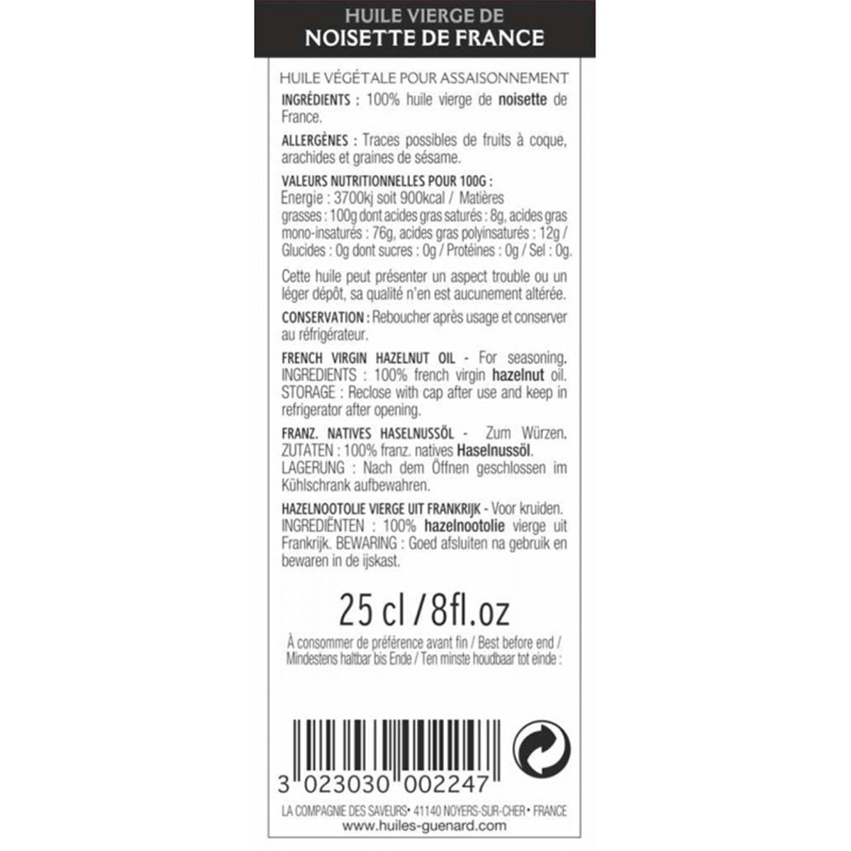 GUÉNARD 100% reines natives Haselnussöl mit französischen Haselnüsse 500 ml