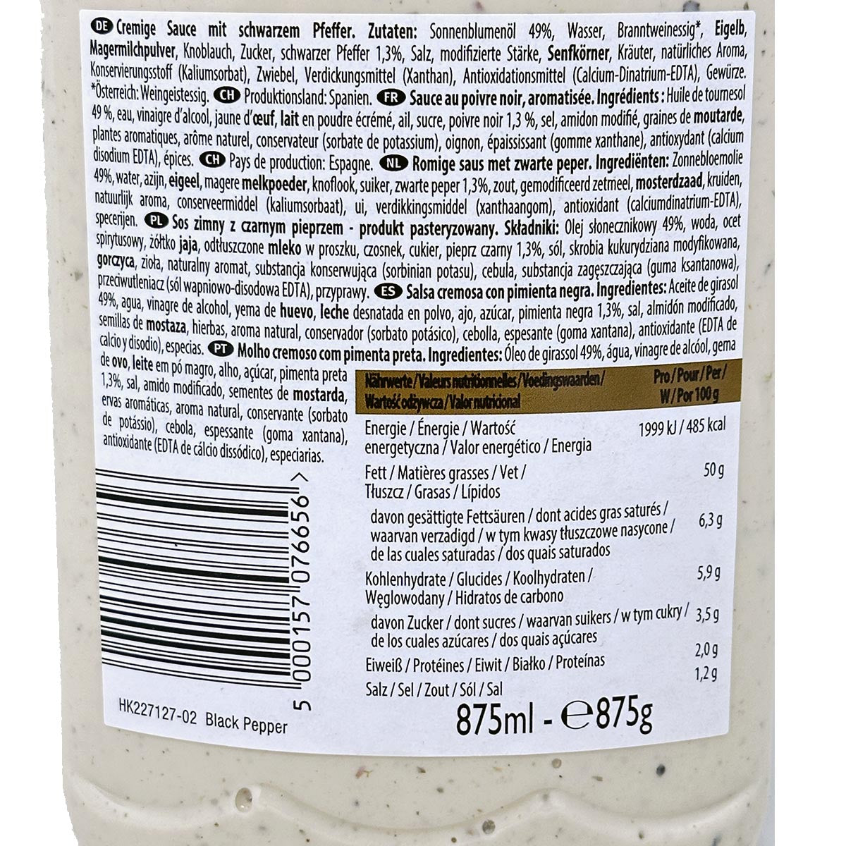 Heinz Cremige Sauce mit Schwarzem Pfeffer 875g: Perfekt zum Würzen und Verfeinern