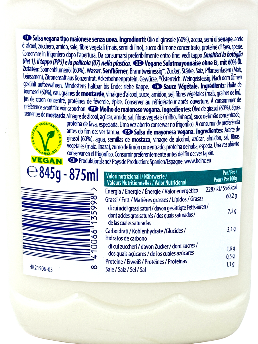 Heinz Vegane Mayonnaise in der Squeeze Flasche zum Verfeinern von Speisen 875 ml