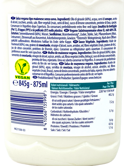 Heinz Vegane Mayonnaise in der Squeeze Flasche zum Verfeinern von Speisen 875 ml