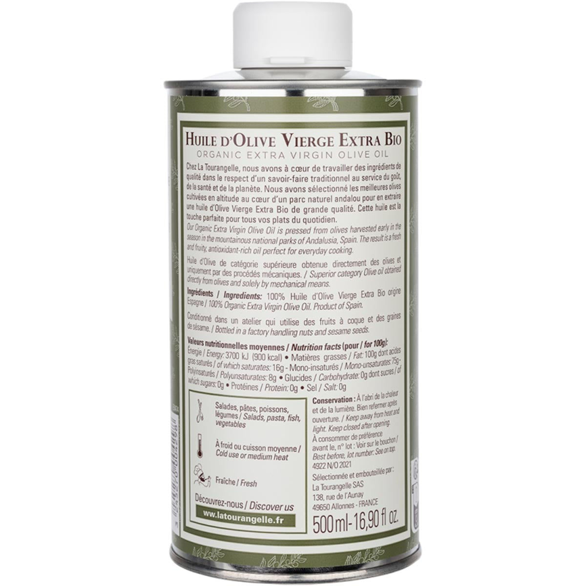 La Tourangelle Olivenöl Extra Virgin, 500ml, handgefertigtes Gourmet-Öl