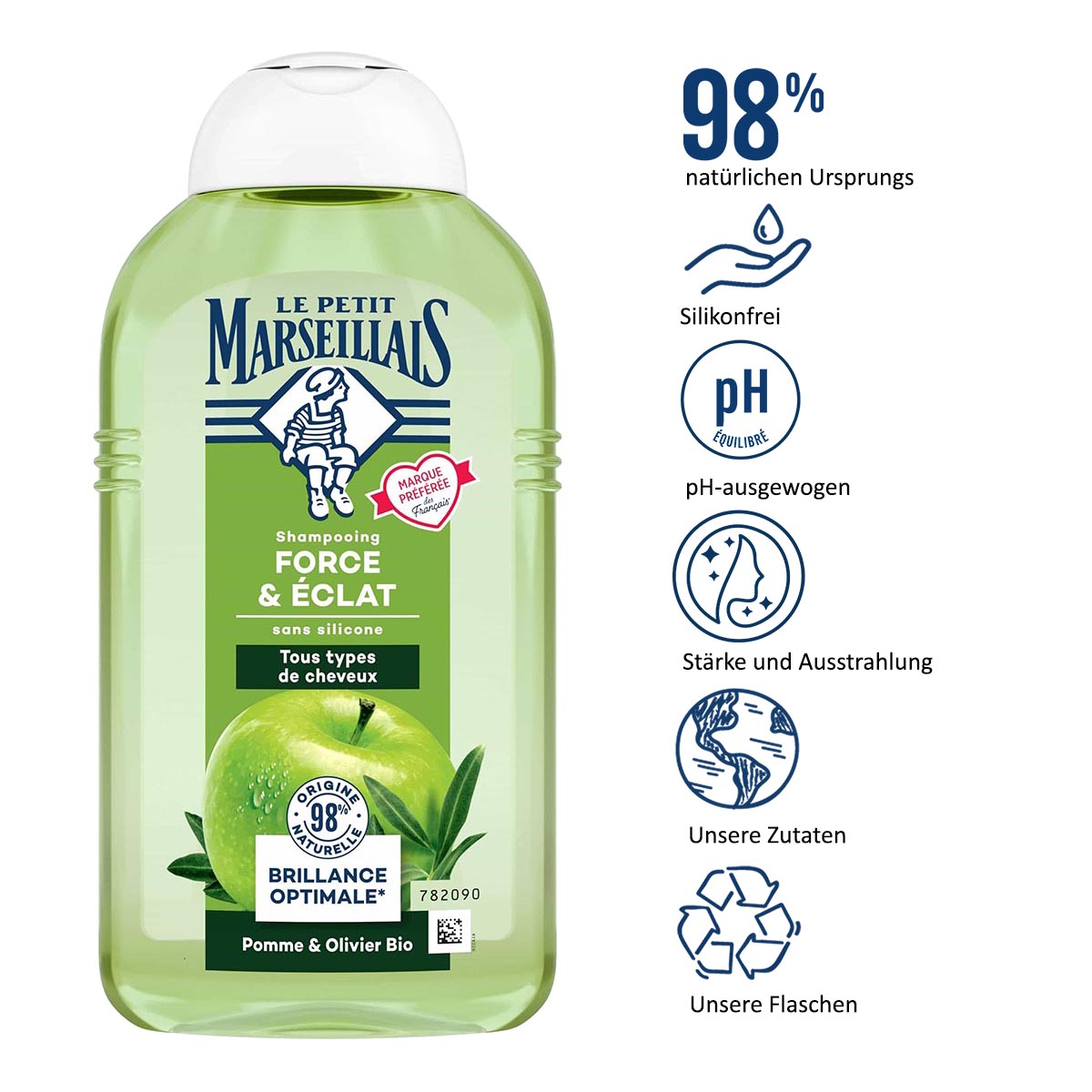 Le Petit Marseillais Shampoo Apfel & Olive 3x250ml – Sanfte Pflege für normales Haar