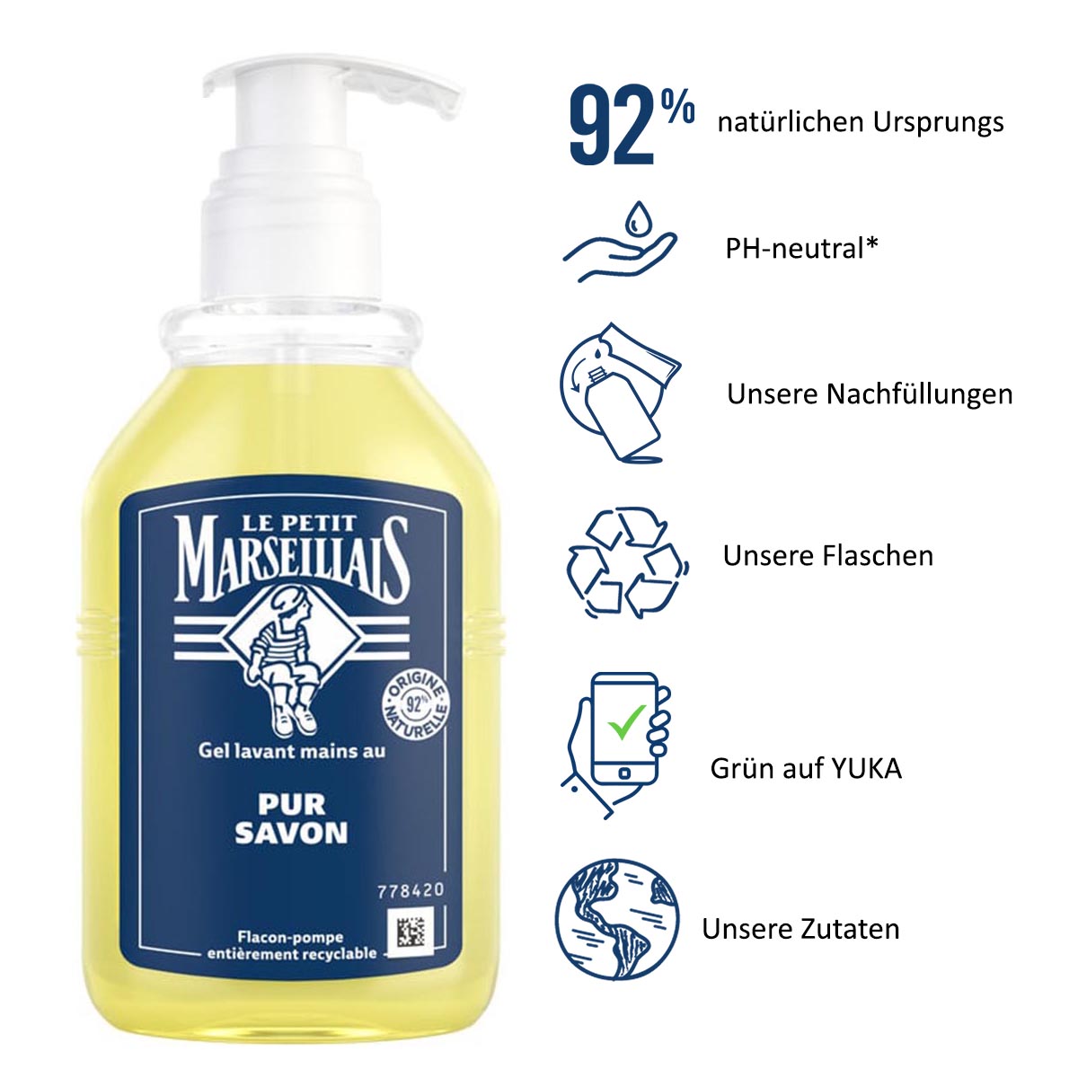 Le Petit Marseillais Flüssigseife Pur Savon Liquide 300ml + 2x250ml Nachfüllpack – Sanfte Pflege