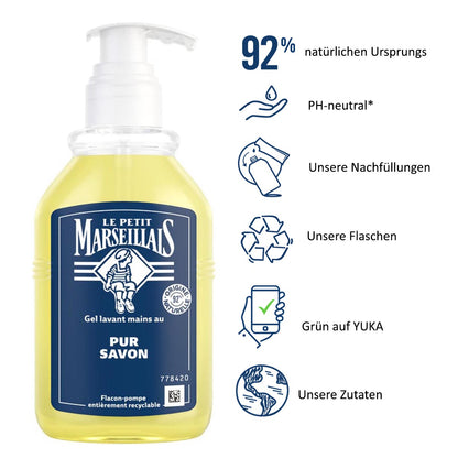 Le Petit Marseillais Flüssigseife Pur Savon Liquide 300ml + 2x250ml Nachfüllpack – Sanfte Pflege