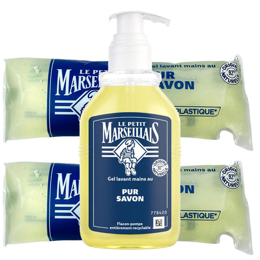Le Petit Marseillais Flüssigseife Pur Savon Liquide 300ml + 2x250ml Nachfüllpack – Sanfte Pflege