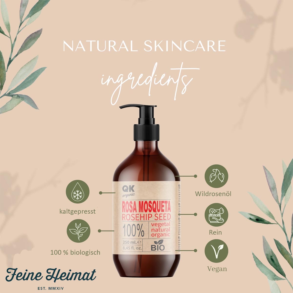 QKnatur Hagebuttenöl 250ml: Natürlich Narben & Dehnungsstreifen entfernen