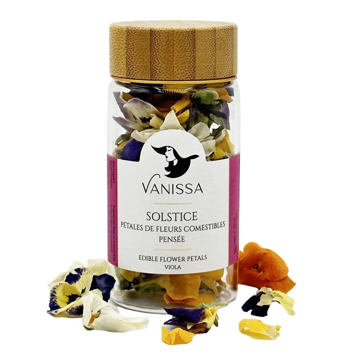 Vanissa Sonnenwende - Essbare Stiefmütterchen Blüten im Glasbehälter