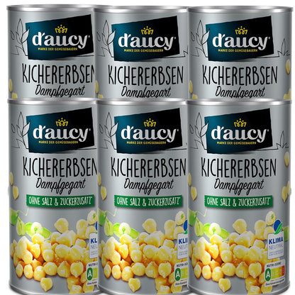 d'aucy Kichererbsen  - 100% ohne Salz & Zuckerzusatz, 6 x 285g Dosen