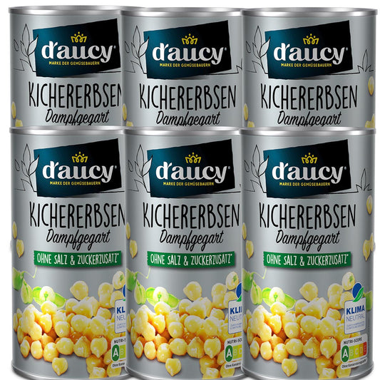 d'aucy Kichererbsen  - 100% ohne Salz & Zuckerzusatz, 6 x 285g Dosen