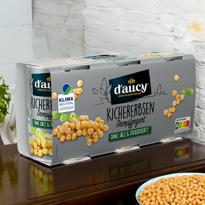 d'aucy Kichererbsen - 100% ohne Salz und Zuckerzusatz,  4 Pack = 12 x 110 Gramm Dose