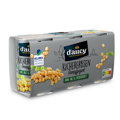 d'aucy Kichererbsen - 100% ohne Salz und Zuckerzusatz,  4 Pack = 12 x 110 Gramm Dose