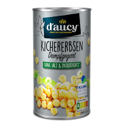 d'aucy Kichererbsen - 100% ohne Salz und Zuckerzusatz,  4 Pack = 12 x 110 Gramm Dose